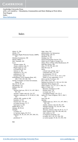 Cambridge University Press 978-1-107-02068-9 — Boundaries, Communities and State-Making in West Africa Paul Nugent Index More Information