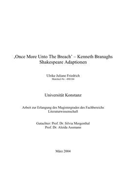 ‚Once More Unto the Breach' – Kenneth Branaghs Shakespeare