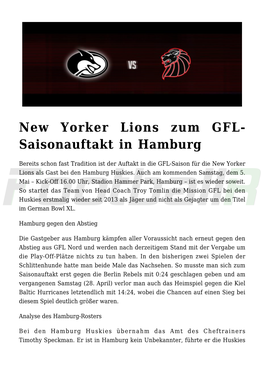 New Yorker Lions Zum GFL-Saisonauftakt in Hamburg Erschien Zuerst Auf New Yorker Lions
