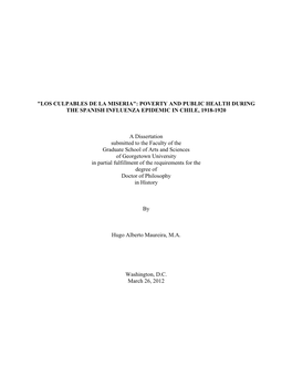 Poverty and Public Health During the Spanish Influenza Epidemic in Chile, 1918-1920