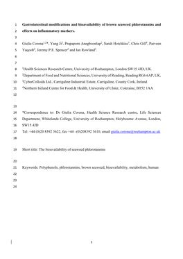 Gastrointestinal Modifications and Bioavailability of Brown Seaweed Phlorotannins and 2 Effects on Inflammatory Markers