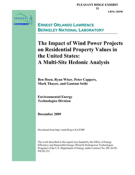 Impacts of Wind Power Projects on Residential Property Values