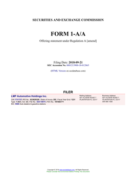 LMP Automotive Holdings Inc. Form 1-A/A Filed 2018-09-21