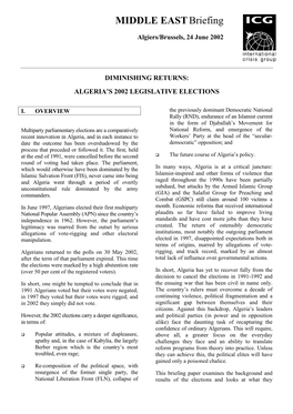 Middle East Briefing, Nr. 1: Algeria's 2002 Legislative Elections