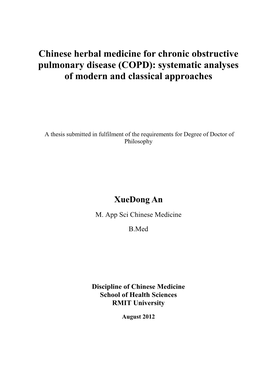 Chinese Herbal Medicine for Chronic Obstructive Pulmonary Disease (COPD): Systematic Analyses of Modern and Classical Approaches