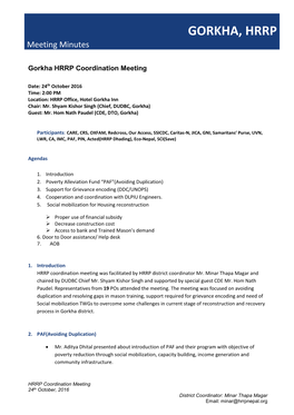 GORKHA, HRRP Meeting Minutes