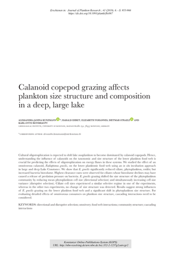 Calanoid Copepod Grazing Affects Plankton Size Structure and Composition in a Deep, Large Lake