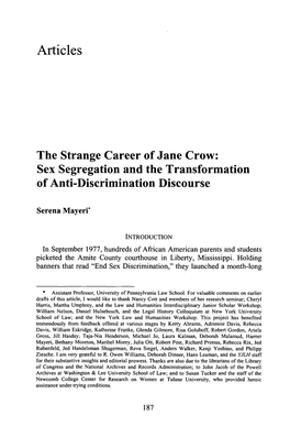 The Strange Career of Jane Crow: Sex Segregation and the Transformation of Anti-Discrimination Discourse