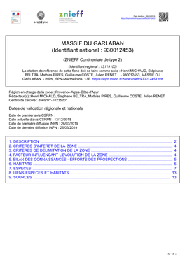 MASSIF DU GARLABAN (Identifiant National : 930012453)