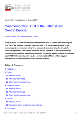 Commemoration, Cult of the Fallen (East Central Europe) | International