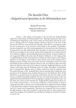 The Invisible Fleet: Antigonid Naval Operations in the Khremonidean War