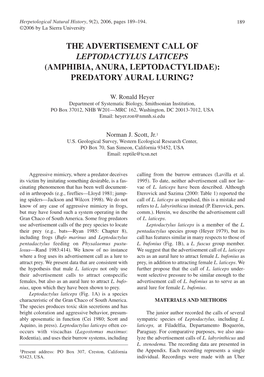 The Advertisement Call of Leptodactylus Laticeps (Amphibia, Anura, Leptodactylidae): Predatory Aural Luring?