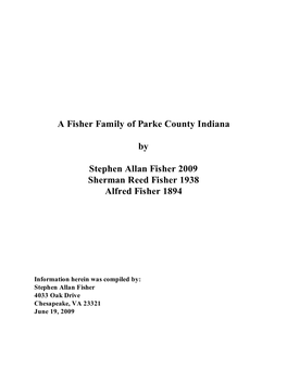 A Fisher Family of Parke County Indiana