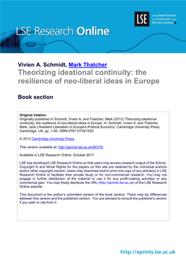 Theorizing Ideational Continuity: the Resilience of Neo-Liberal Ideas in Europe