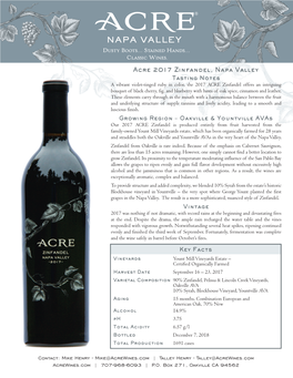 Acre 2017 Zinfandel, Napa Valley