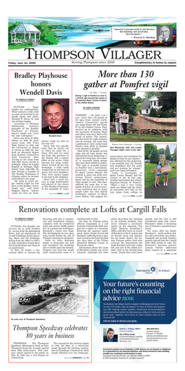 Thompson Villager Friday, June 12, 2020 Serving Thompson Since 2005 Complimentary to Homes by Request