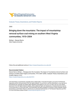 The Impact of Mountaintop Removal Surface Coal Mining on Southern West Virginia Communities, 1970--2004