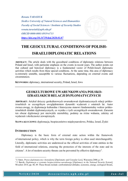 The Geocultural Conditions of Polish-Israeli Diplomatic Relations
