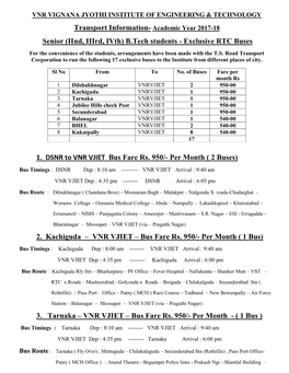 Transport Information- Academic Year 2017-18 Senior (Iind, Iiird, Ivth) B