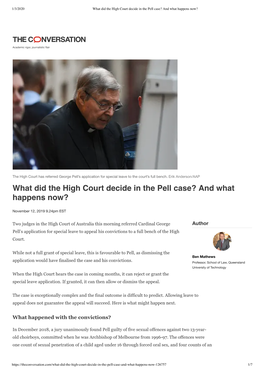 What Did the High Court Decide in the Pell Case? and What Happens Now?
