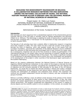 Argentina/Bolivia DNA Barcoding Project; Synchrotron Project in Jordan