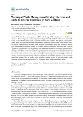 Municipal Waste Management Strategy Review and Waste-To-Energy Potentials in New Zealand