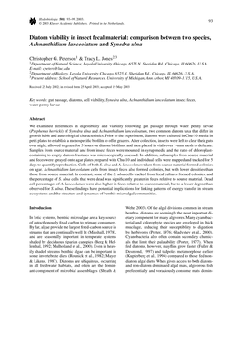 Diatom Viability in Insect Fecal Material: Comparison Between Two Species, Achnanthidium Lanceolatum and Synedra Ulna