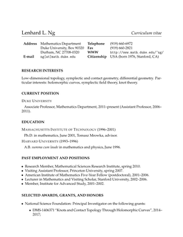 Lenhard L. Ng Curriculum Vitae