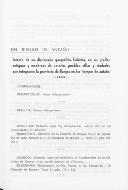 DEL BURGOS DE ANTAÑO Intento De Un Diccionario Geográfico-Histórico, En Sus Grafías Antiguas Y Modernas, De Caseríos, Puebl