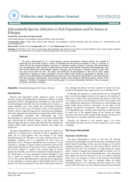 Edwardsiella Species Infection in Fish Population and Its Status in Ethiopia