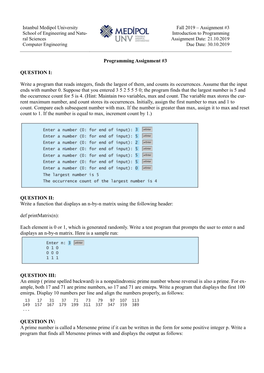 Programming Assignment #3 QUESTION I: Write a Program That