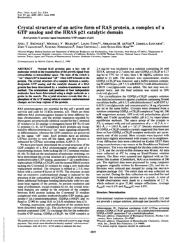Crystal Structure of an Active Form of RAS Protein, a Complex of a GTP