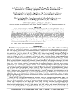 Spatial Distribution and Characterization of the Triggerfish Balistoides Viridescens (Balistidae) on a Spawning Aggregation Site at Guam, Mariana Islands