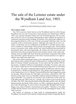 The Sale of the Leinster Estate Under the Wyndham Land Act, 1903