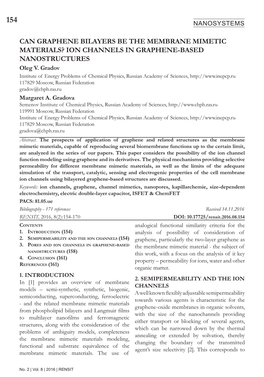 CAN GRAPHENE BILAYERS BE the MEMBRANE MIMETIC MATERIALS? ION CHANNELS in GRAPHENE-BASED NANOSTRUCTURES Oleg V