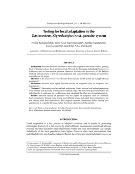 Testing for Local Adaptation in the Gasterosteus–Gyrodactylus Host–Parasite System