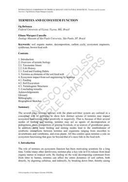 Termites and Ecosystem Function - Og Desouza, Eliana Marques Cancello