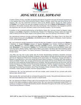 Jong Mee Lee, Soprano