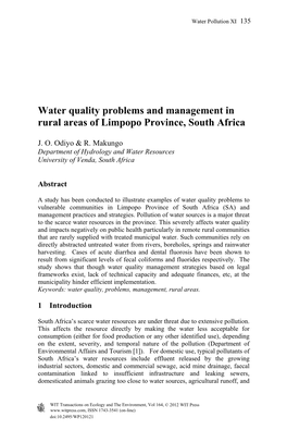 Water Quality Problems and Management in Rural Areas of Limpopo Province, South Africa