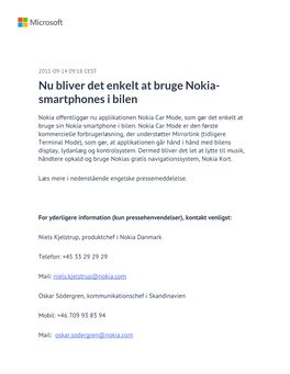 Nu Bliver Det Enkelt at Bruge Nokia-Smartphones I Bilen