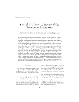 School Vouchers: a Survey of the Economics Literature†