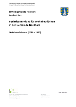 Bedarfsermittlung Für Wohnbauflächen in Der Gemeinde Nordharz