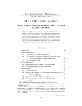 New York Journal of Mathematics the Dirichlet Space: a Survey