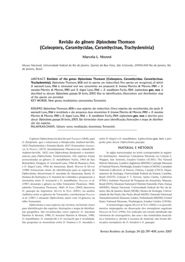 Revisão Do Gênero Diploschema Thomson (Coleoptera, Cerambycidae, Cerambycinae, Trachyderoinia)