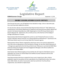 Legislative Report BOMA/Suburban Chicago September 11, 2018