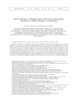 Recent Advances on Multidisciplinary Research at Rudabánya, Late Miocene (MN9), Hungary: a Compendium