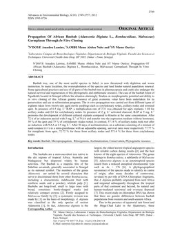 ORIGINAL ARTICLE Propagation of African Baobab (Adansonia Digitata