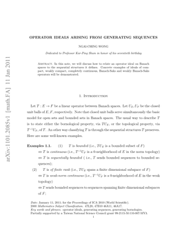Operator Ideals Arising from Generating Sequences 3