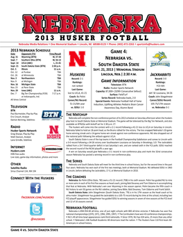 2013 HUSKER FOOTBALL Game 4: Nebraska Vs. South Dakota State