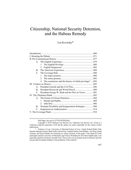 Citizenship, National Security Detention, and the Habeas Remedy